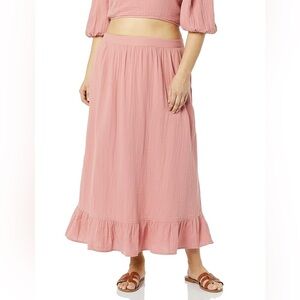 The Drop Patria Gauze Pull On Ruffle Hem Rosette Dusty Rose Pink Maxi Skirt M